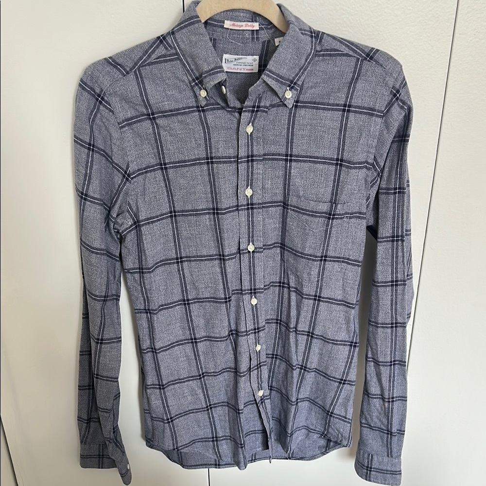 Gant Men’s Blue/Gray Checkered Dress Collared Shirt Size Small